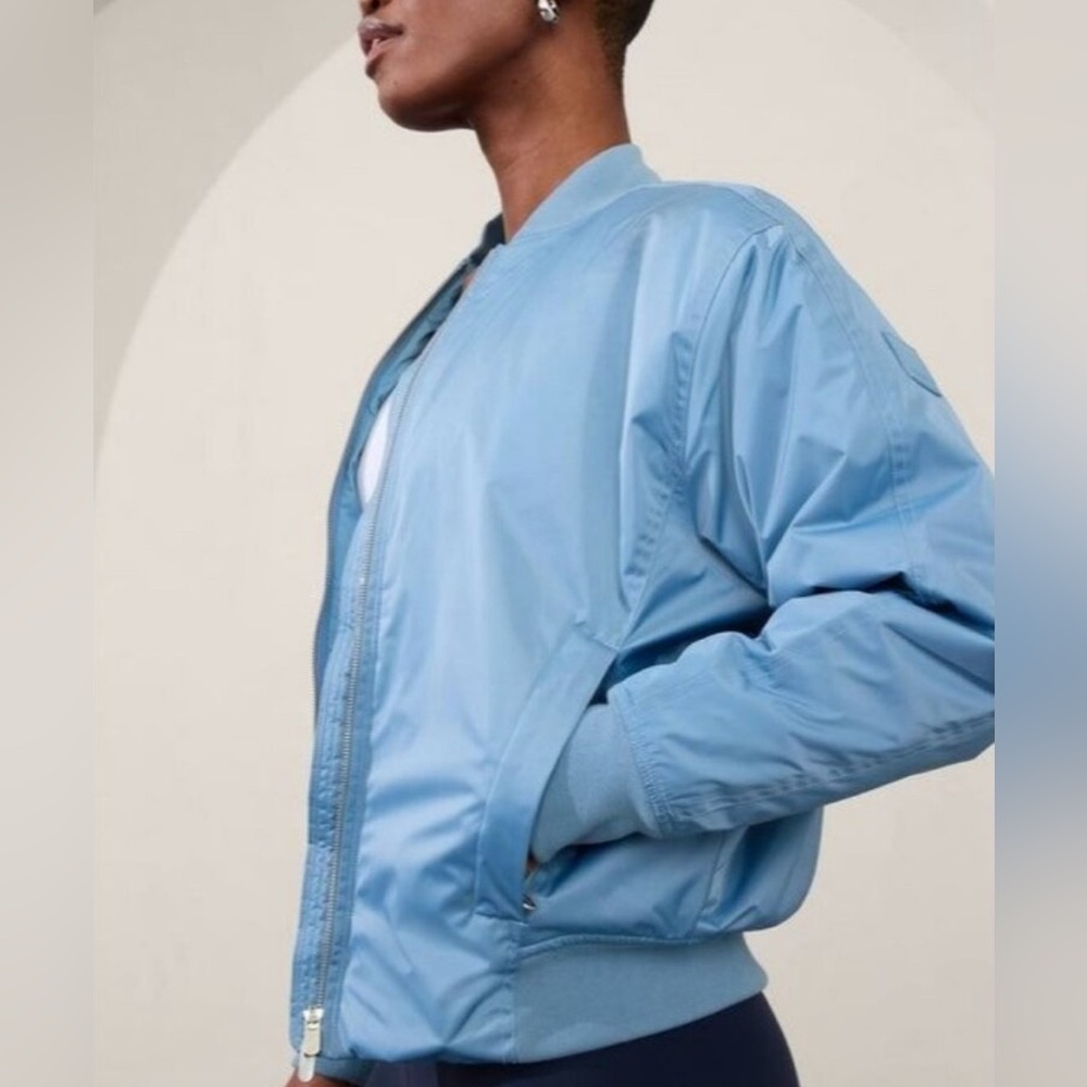 Athleta Sateen Bomber Jacket Coat Blue